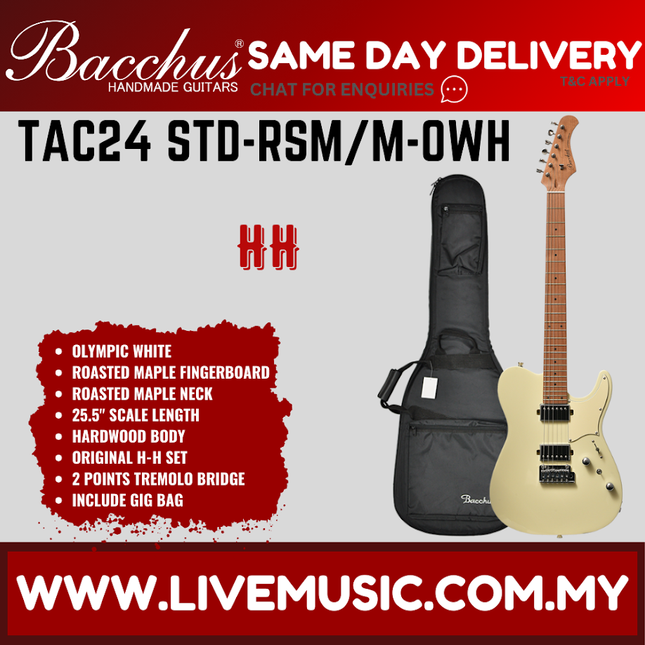 Bacchus TAC24 STD-RSM/M-OWH Universe Series Roasted Maple Electric Guitar, Olympic White