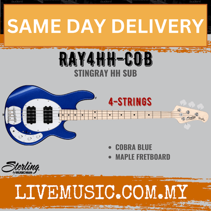 Sterling Ray4HH Stingray 4-String Electric Bass Guitar Maple Fretboard - Cobra Blue (Ray4 HH/Ray4)