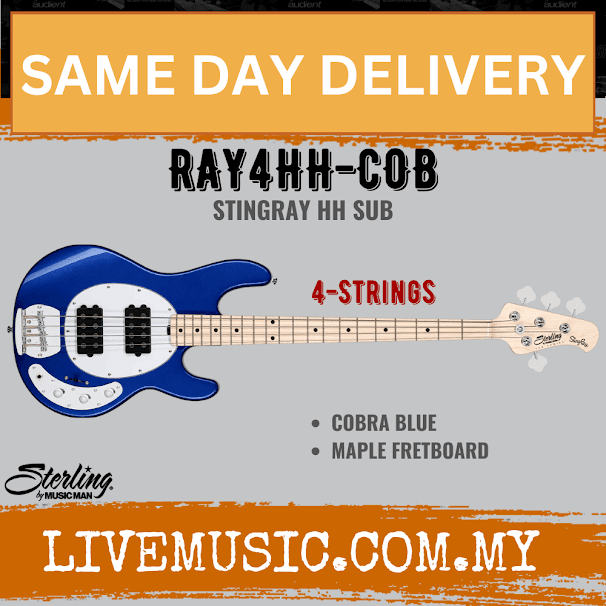Sterling Ray4HH Stingray 4-String Electric Bass Guitar Maple Fretboard - Cobra Blue (Ray4 HH/Ray4)