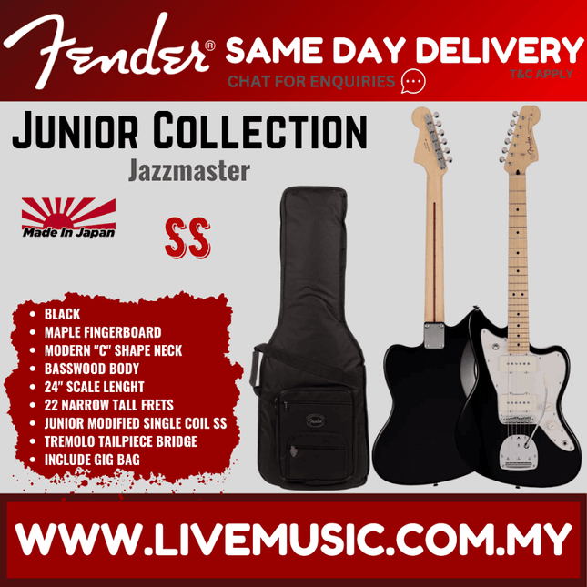 Fender Japan Junior Collection Jazzmaster Electric Guitar, Maple FB, Black