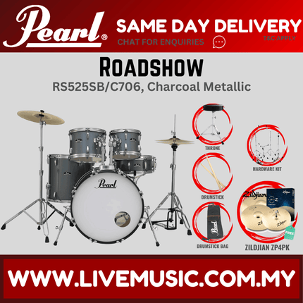 Pearl Roadshow RS525SB/C Drum Set with Zildjian ZP4PK Cymbal set, Drum Throne