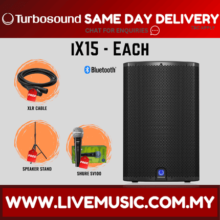 Turbosound iX15 2-Way 15" Powered Loudspeaker w/Wireless Mic, Speaker Stand And Cable - Pair ( iX-15 / iX 15 )