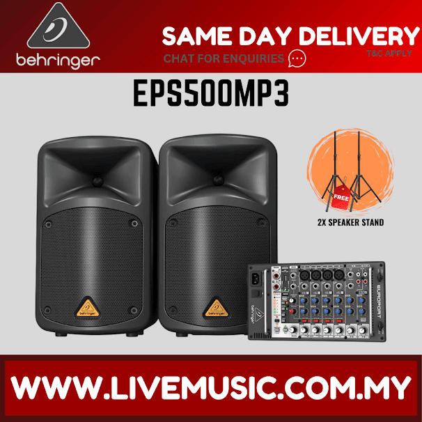 Behringer Europort EPS500MP3 500W 8-Channel Portable PA System with Speaker Stands‎ ( EPS-500MP3 / EPS 500MP3 )