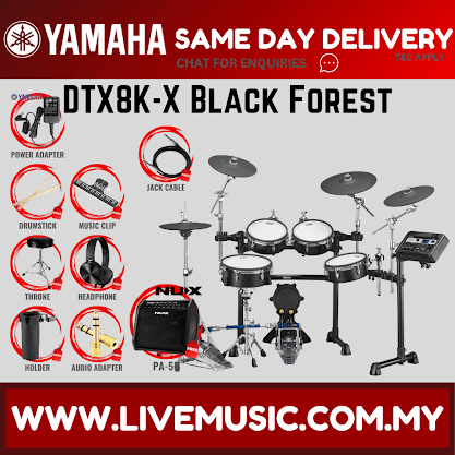 Yamaha DTX8K-X Electronic Drum Set With Laney AH40 Amplifier And Drum Throne - Black Forest ( DTX8 / DTX8K / DTX8KX )