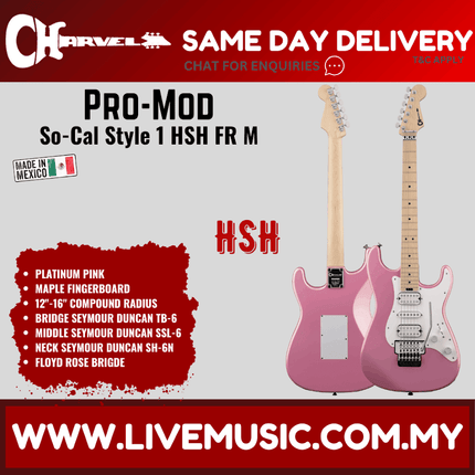 Charvel Pro-Mod So-Cal Style 1 HSH FR Electric Guitar, Maple FB, Platinum Pink