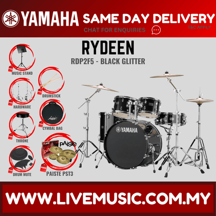 Yamaha Rydeen 5-piece RDP2F5 Acoustic Drum Set w/Paiste PST 3 Cymbal Set, Drum Mute, Drumsticks & Stool ( RDP2F5 )
