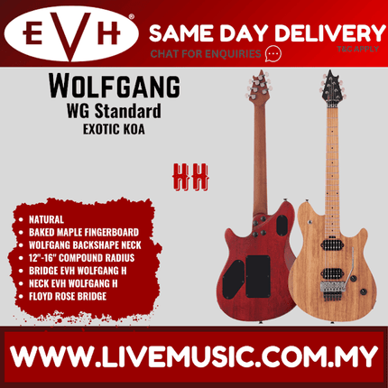 EVH Wolfgang Standard Exotic Electric Guitar, Baked Maple FB, Koa