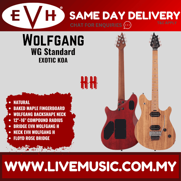 EVH Wolfgang Standard Exotic Electric Guitar, Baked Maple FB, Koa