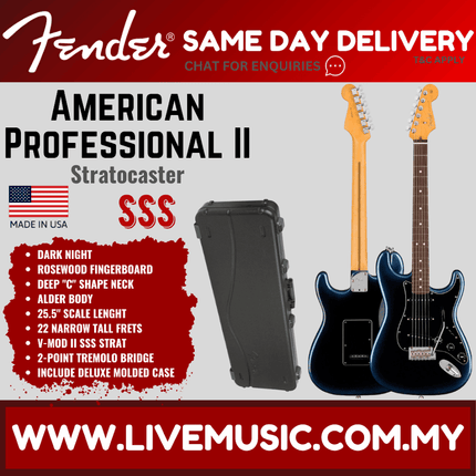Fender American Professional II Stratocaster Electric Guitar, Rosewood Fretboard - Dark Night