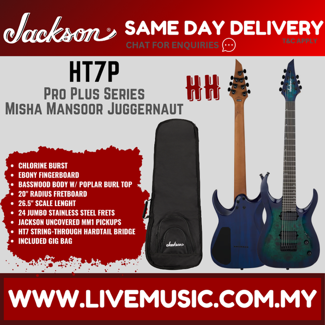 Jackson HT7P Pro Series Misha Mansoor Juggernaut Electric Guitar, Ebony FB, Chlorine Burst ( HT 7P / HT-7P )