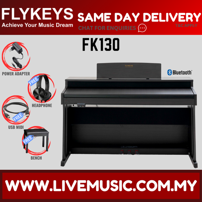 FLYKEYS FK130 88-Key Digital Piano Home Electric Piano Keyboard - Rosewood (FK-130 / FK 130)