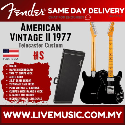 Fender American Vintage II 77 Telecaster Custom Electric Guitar, Maple FB, Black