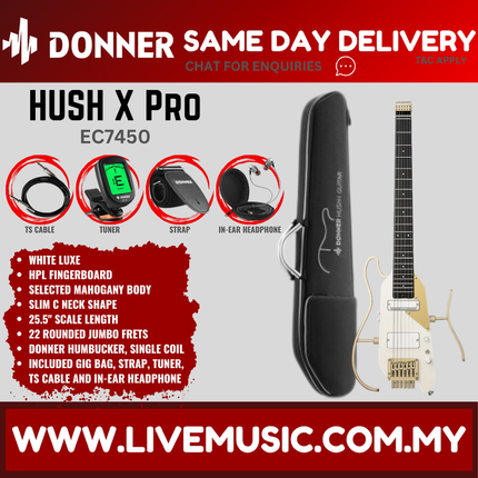 Donner EC7450 Hush-x Pro Electric Guitar, White Luxe ( HUSH X / HUSHX )