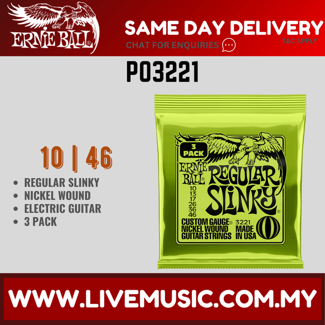Ernie Ball 3221 Electric Guitar Strings Regular Slinky -3 Pack (10-46/EB3221)