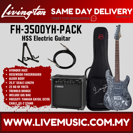Livingston FH-3500-PACK Stratocaster HSS Electric Guitar w/GA15II Amplifier Rosewood Fretboard - ( FH3500 FH 3500 )