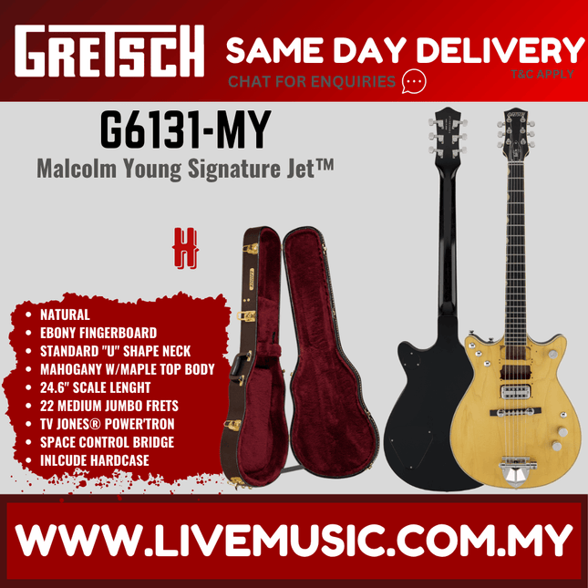 Gretsch G6131-MY Malcolm Young Signature Jet Electric Guitar, Ebony FB, Natural