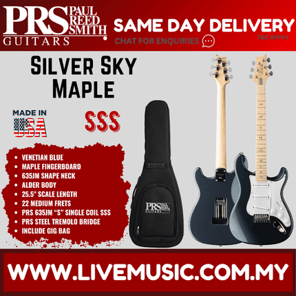 PRS Silver Sky Electric Guitar, Maple FB, Venetian Blue