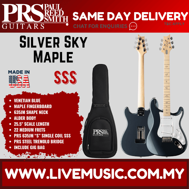 PRS Silver Sky Electric Guitar, Maple FB, Venetian Blue