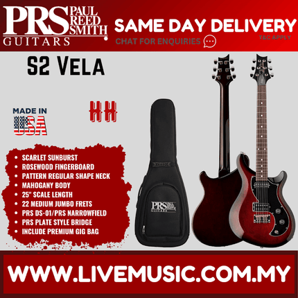 PRS S2 Vela Electric Guitar w/Bag - Scarlet Sunburst
