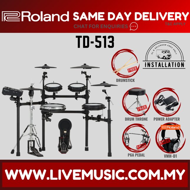 Roland TD-513 Electronic Digital Drum Set w/Double Pedal And Accessories ( TD513 TD 513 ) Replace TD 25K TD-25K