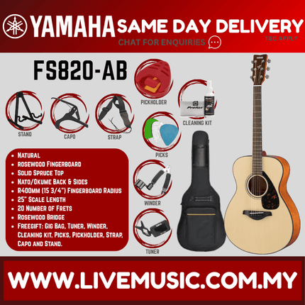 Yamaha FS820 Concert Acoustic Guitar W/Bag - (FS-820 FS 820)