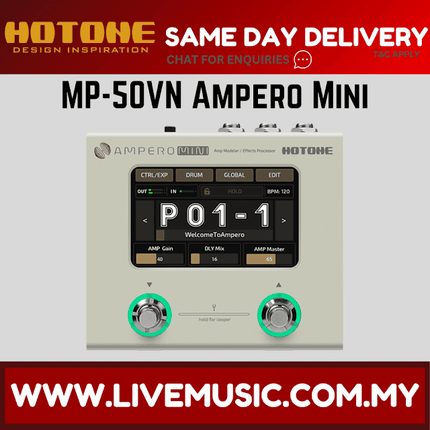 Hotone MP-50VN Ampero Mini Guitar Multieffects Pedal w/9V adapter, Vanilla ( MP 50VN / MP50VN )