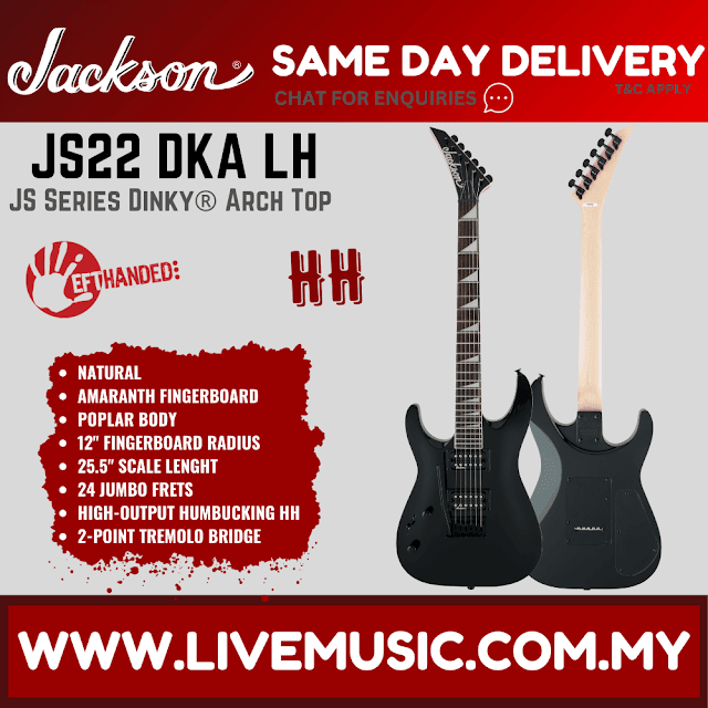 Jackson JS Series Dinky Archtop JS22 DKA Left-Handed Electric Guitar, Amaranth FB, Gloss Black