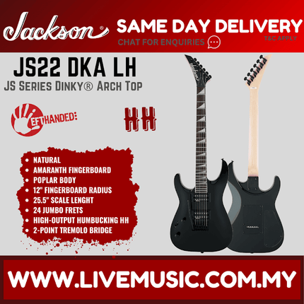 Jackson JS Series Dinky Archtop JS22 DKA Left-Handed Electric Guitar, Amaranth FB, Gloss Black