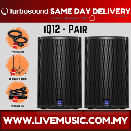 Turbosound iQ12 2500-Watt 12" Powered Speaker w/Wireless Mic, Speaker Stand And Cable - Each / Pair ( iQ-12 / iQ 12 )
