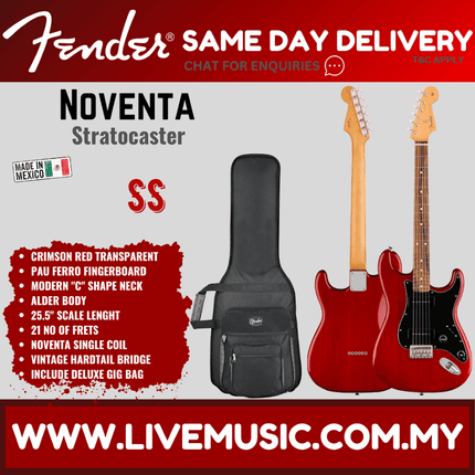 Fender Noventa Stratocaster Electric Guitar, Pau Ferro Fretboard - Crimson Red Transparent