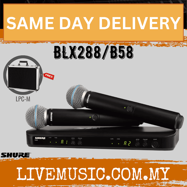 Shure BLX288/B58 Dual Channel Handheld Wireless Microphone System, BLX88 Receiver & (2) BLX2/B58 Handheld Transmitters ( BLX288-B58 / BLX288B58 )