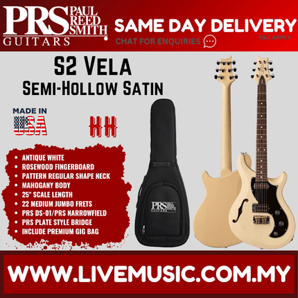PRS S2 Vela Satin Semi-Hollow Electric Guitar w/Bag,Antique White