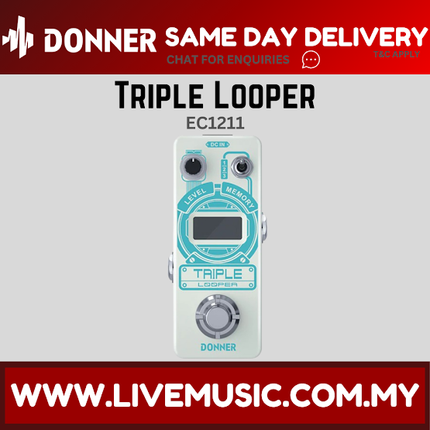 Donner Triple Looper Guitar Pedal, 90 mins Looping Time Loop Pedal with Screen, 3 Loops Looper Pedal