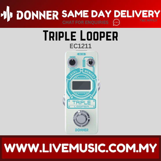 Donner Triple Looper Guitar Pedal, 90 mins Looping Time Loop Pedal with Screen, 3 Loops Looper Pedal