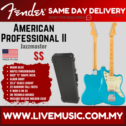 Fender American Professional II Jazzmaster Electric Guitar, Maple Fretboard - Miami Blue