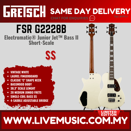 Gretsch FSR G2229B Electromatic Junior Jet Bass II Guitar - Vintage White