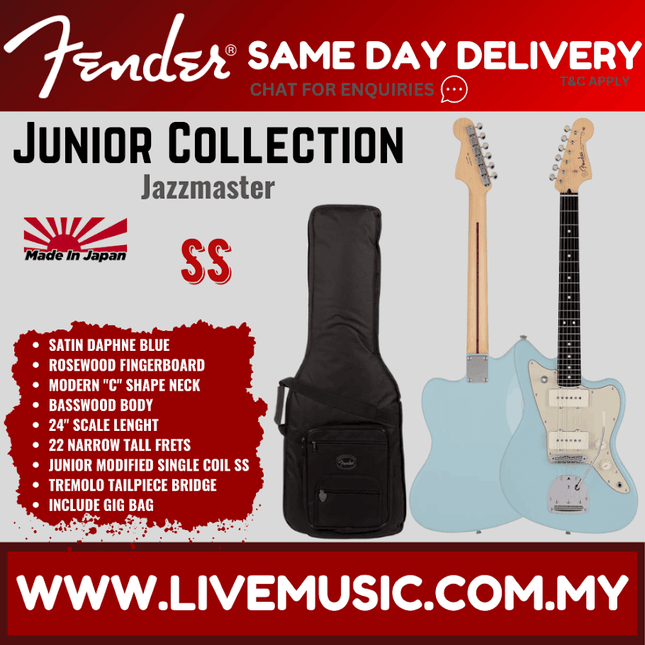 Fender Japan Junior Collection Jazzmaster Electric Guitar, RW FB, Satin Daphne Blue