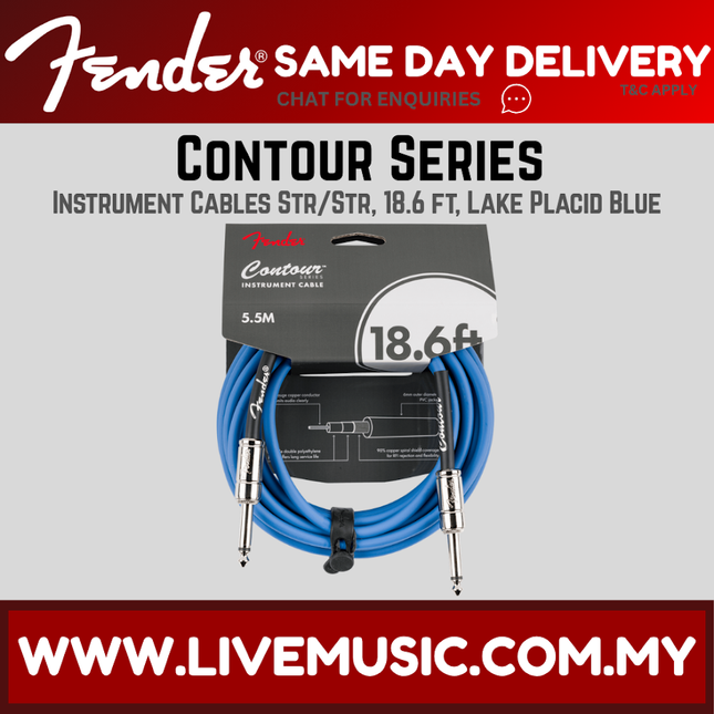 18.6 ft contour series instrument cable in lake placid blue, 1/4-inch connectors