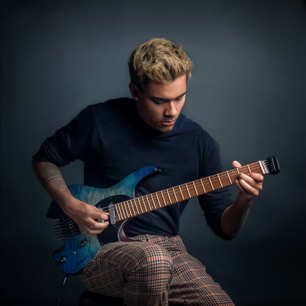 Ibanez Q Series QX54QM Headless Electric Guitar, Roasted Maple Fretboard - Blue Sphere Burst Matte (QX-54QM/QX54QM-BSM)