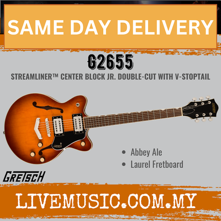 Abbey Ale Gretsch G2655 semi-hollow double-cut guitar, center block, V-stoptail