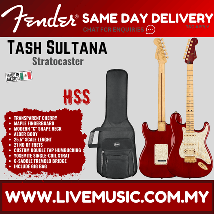 Fender Tash Sultana Stratocaster Electric Guitar, Maple FB, Transparent Cherry