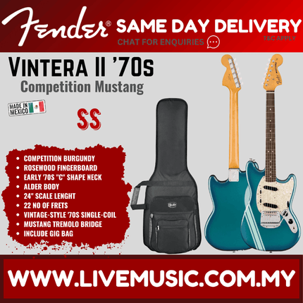 Fender Vintera II 70s Mustang Electric Guitar, RW FB, Competition Burgundy