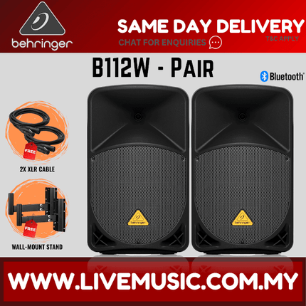 Behringer Eurolive B112W 1000W 12" Powered Speaker w/Wireless Mic,Speaker Stand & Cable - Each / Pair (B-112W B 112W)