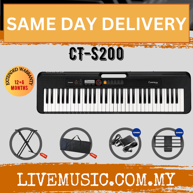 Casio CT-S200 61-Keys Casiotone Keyboard with Keyboard Stand, Damper pedal, Headphone And Bag - Black ( CTS200 / CT S200 )