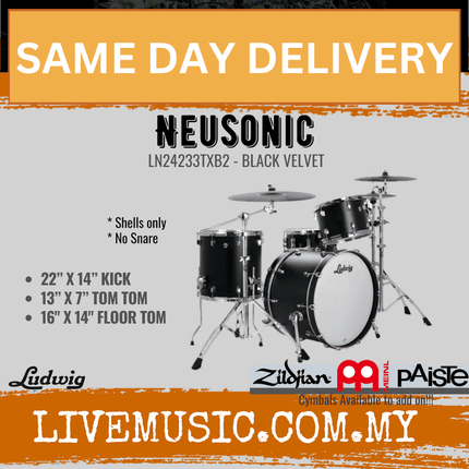 Ludwig LN24233TXB2 Neusonic 3-Piece Shell Pack (22B+13T+16F), Black Velvet
