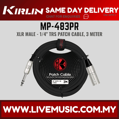 Kirlin MP-483PR 3 Meter XLR Male to 1/4 Inch TRS Audio Plug Monitor Speaker Cable - Black(MP 483PR/MP483PR)