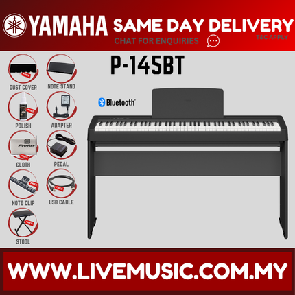 Yamaha P-145BT 88-Key Digital Piano w/Keyboard Bench, Headphone And Adapter - ( P145 P145BT P45 P-45 ) Replace P-145
