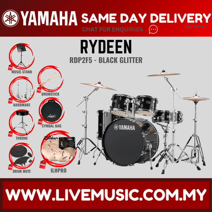 Yamaha Rydeen 5-piece RDP2F5 Acoustic Drum Set with Zildjian ILHPRO Cymbal Set, Drum Mute, Drumsticks and Drum Stool ( RDP2F5 )
