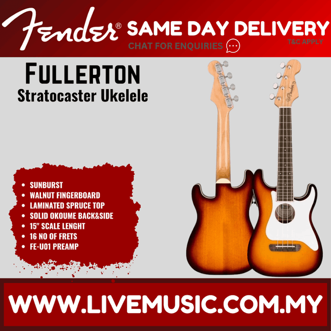 Fender Fullerton Stratocaster Ukulele, Walnut Fretboard - Sunburst