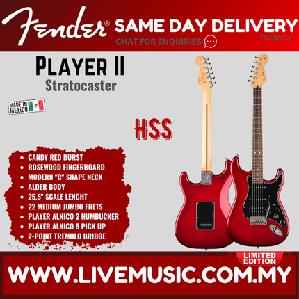 Fender Limited Edition Player II Stratocaster HSS Electric Guitar, RW FB, Candy Red Burst